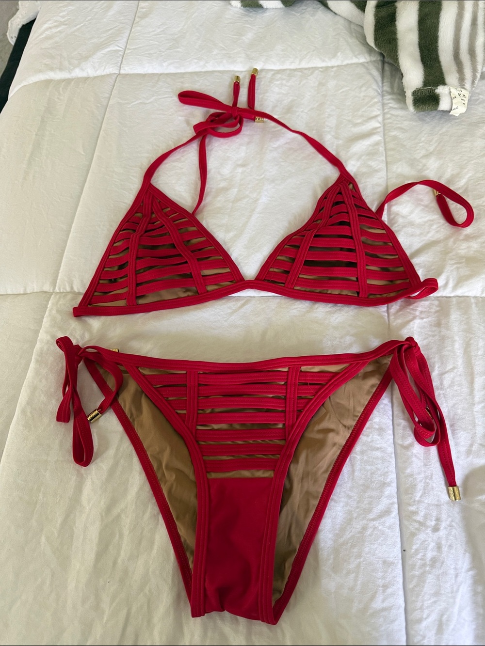 Red Beach Bunny Hard Summer Strappy Triangle Bikini Set